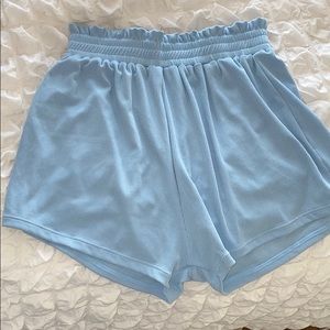 blue ribbed high waisted a horts